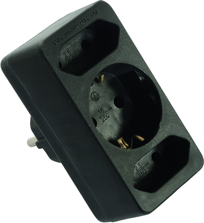 Euromultistecker 2+1, schwarz Schwabe 49112