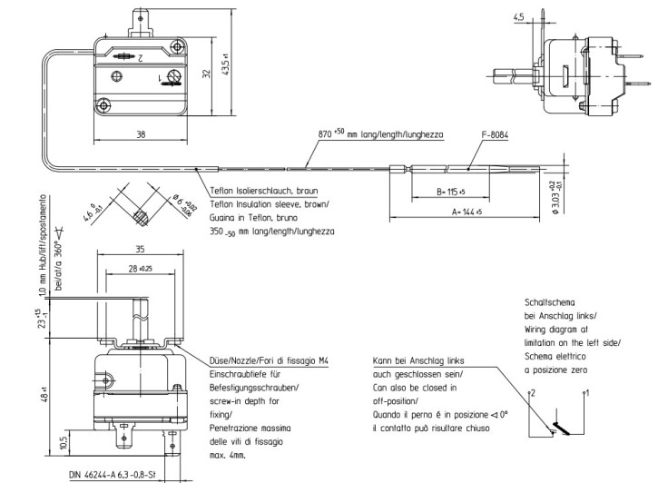 Thermostat 68-306°C 1-polig