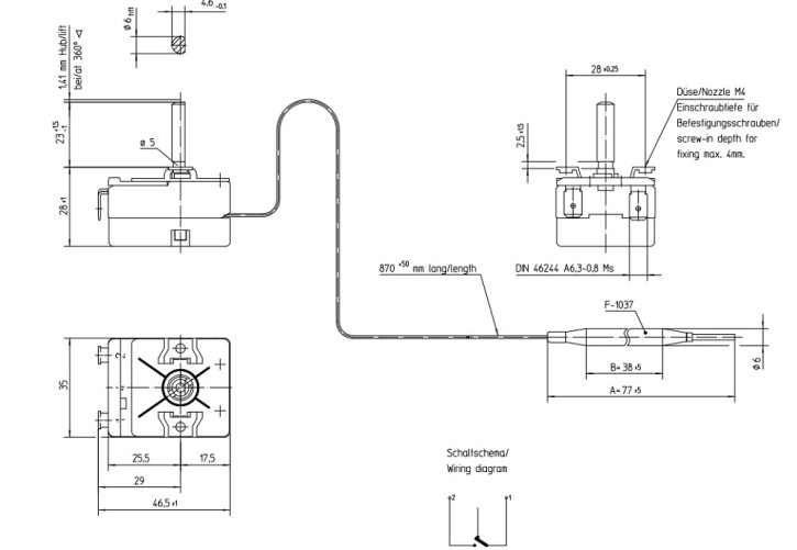 Thermostat 47-205°C 1-polig